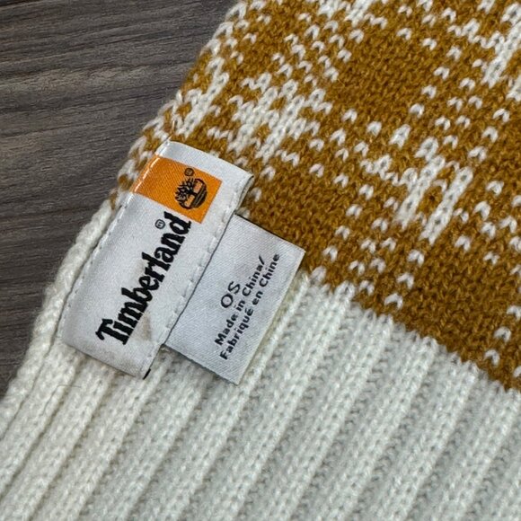 Timberland Cotton Chevron Knit Scarf in Mustard/White Unisex - 64x10 in. / NWOT - Picture 4 of 6
